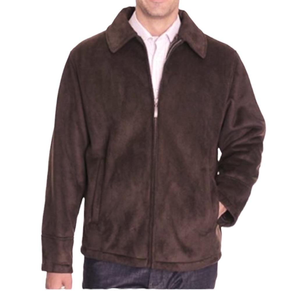 Portfolio Brown Faux Suede Fur Lining Zip Jacket - Picture 1 of 8